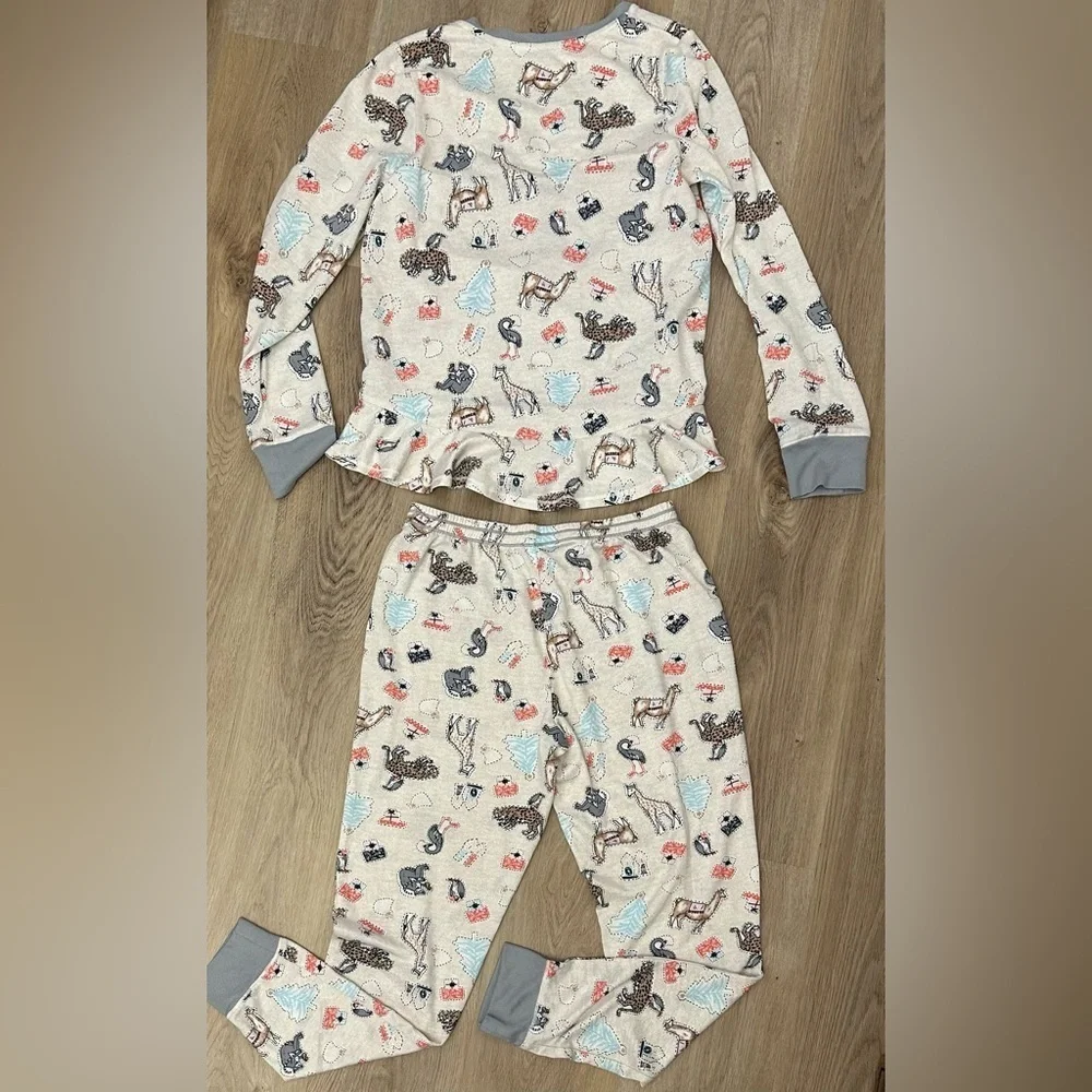 Layla Cream and Gray Cartoon Animal Pajamas size S